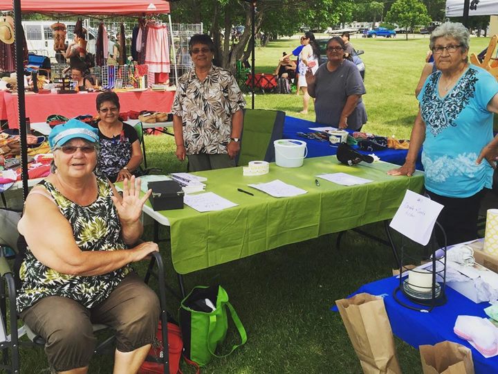 The fabulous Dictionary Ladies from St. Laurent (June, Lorraine and Agathe) at the Metis celebration in Selkirk. These ladies helped us translate some our script into Michif, and also we bought some beautiful crafts from them. Great to see you all ❤️